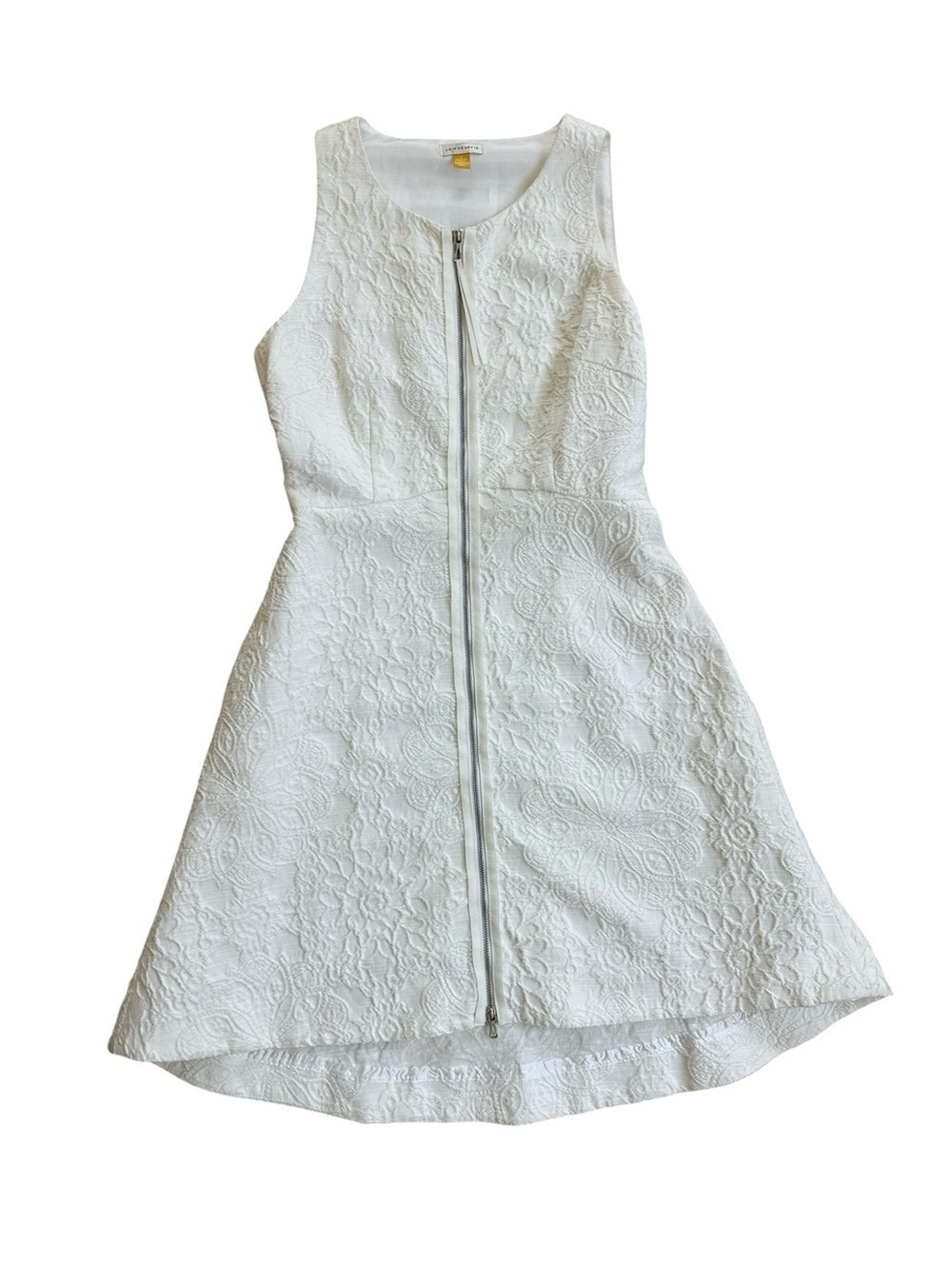 Leifsdottir Anthropologie High Tea White Floral Sleeveless Mini Dress w Pockets